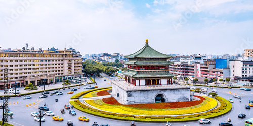 High view urban skyline scenery of Zhonglou Roundabout in Xi'an, Shaanxi Province, China