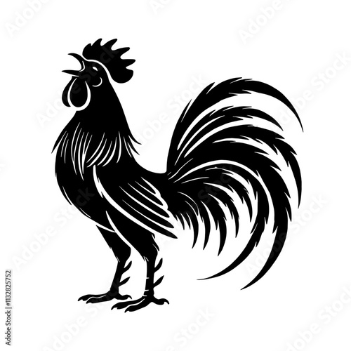 Black silhouette of a rooster crowing.