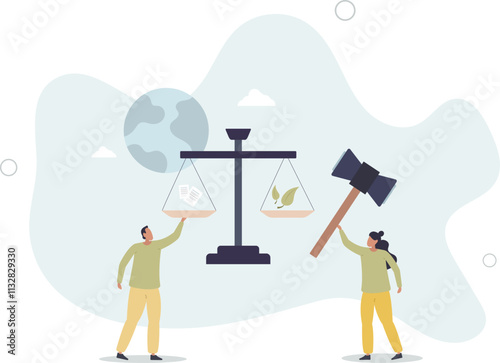 Green policy as governmental environment strategy plan.flat characters.