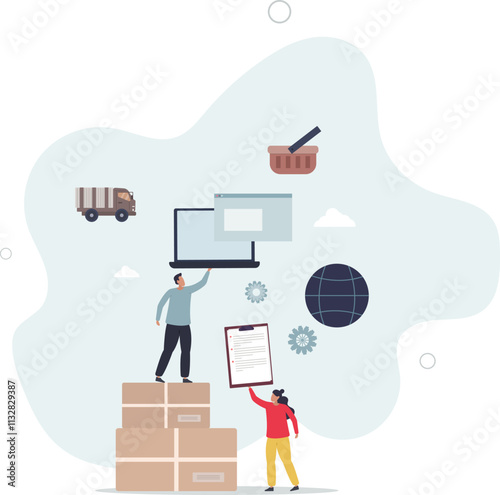 Procurement occupation for supply and demand planning.Work with inventory, suppliers and distribution monitoring.flat characters.