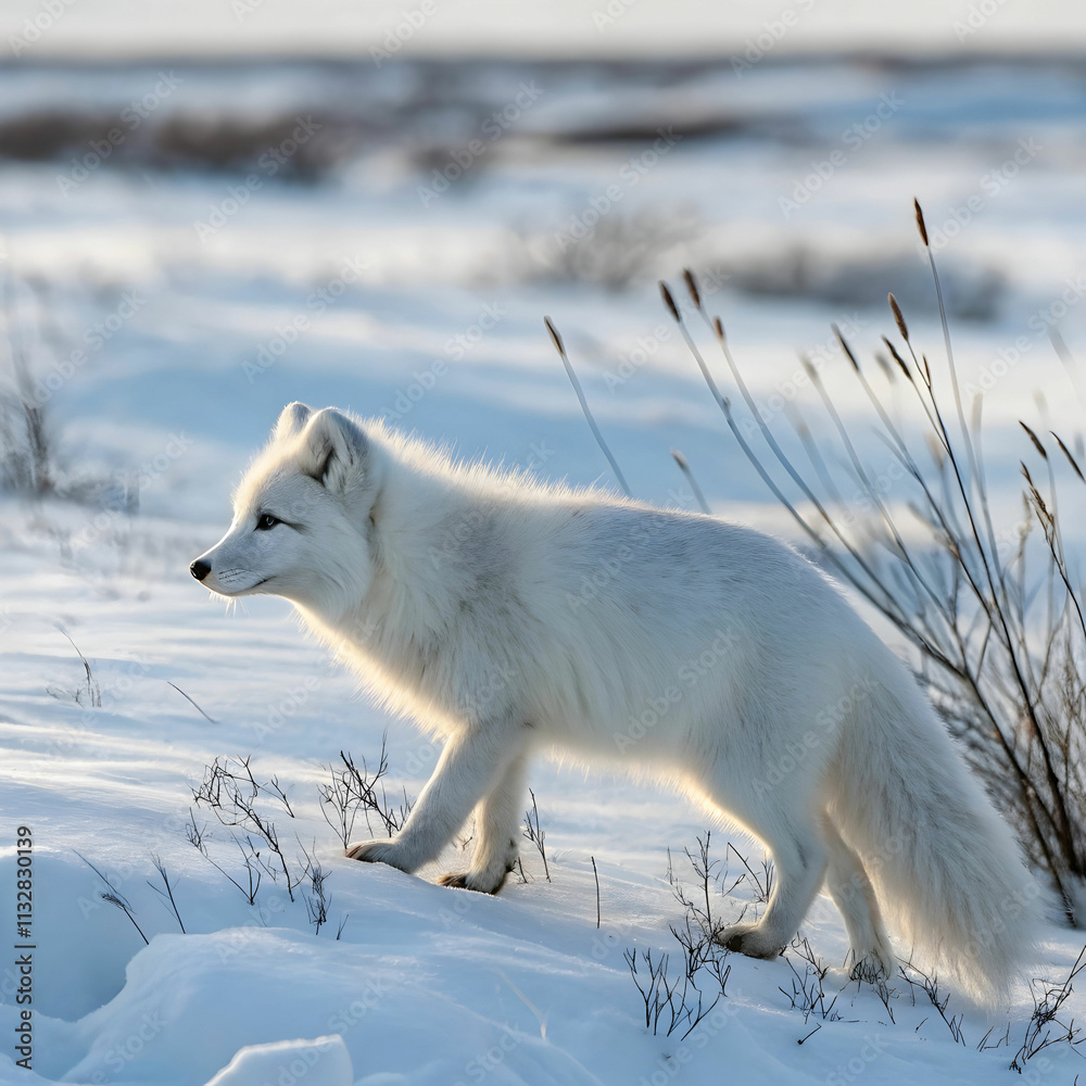 Obraz premium wild arctic fox vulpes lagopus in tundra in winter