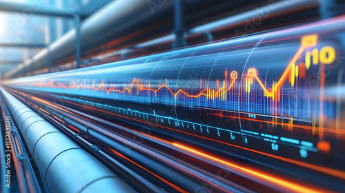Futuristic pipeline displaying financial data.
