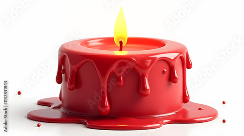 Melted Red Candle with Wax Flowing Down
