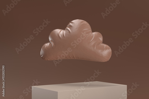 A plush cloud is floating above a brown surface