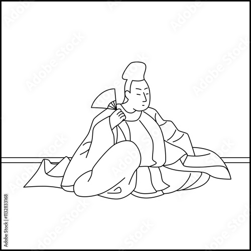 線画正方形百人一首　藤原清輔朝臣