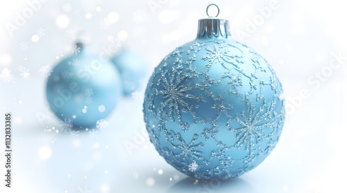 Pair of Frosted Blue Christmas Ornaments with Glittering Effects
