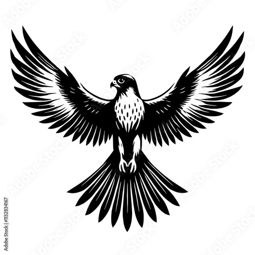 Black and white falcon illustration.