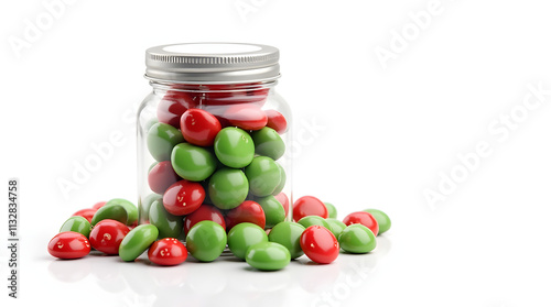 Holiday-Themed Candy Jar with Red and Green Candies
