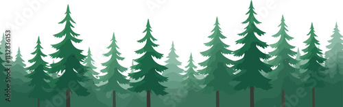 Pine trees forest color vector isolated on white. Ai generated