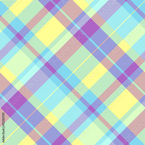 Repetition tartan vector seamless, designer texture textile check. Bandana fabric pattern background plaid in cyan and yellow colors.