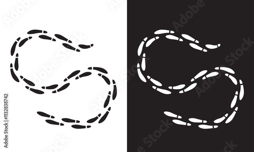 Footprint step path. Vector illustration. isolated on white and black background. EPS 10