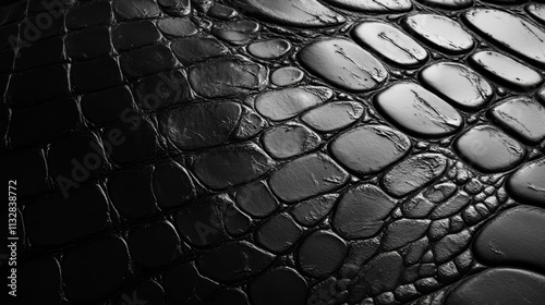 Close-up of Black Alligator Skin with a Shiny, Textured Surface photo