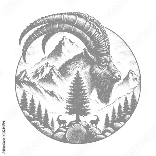 Goat Vector, bezoar ibex goat vector