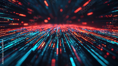 A vibrant, abstract depiction of flowing data streams in red and blue against a dark background, illustrating the concept of digital information movement.