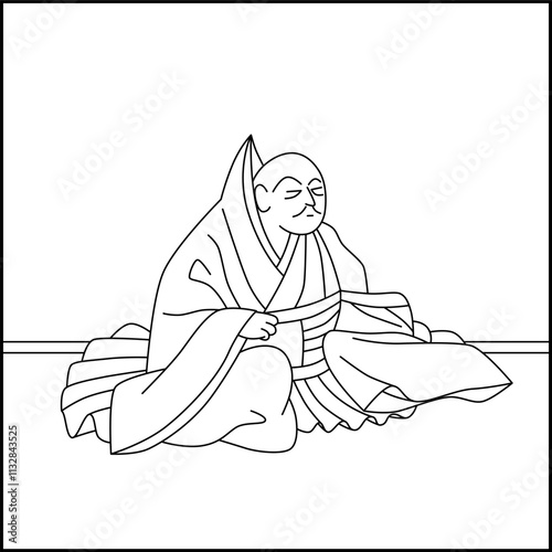線画正方形百人一首　俊恵法師