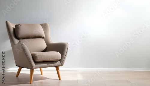 Modern sofa with white wall background with copy space