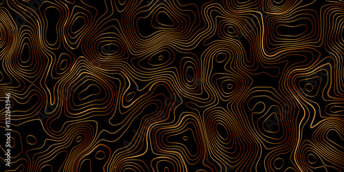 Multicolor wave and light trail background, Luxury gradient color topography wave lines isolated on black background, Beautiful Topo Wallpaper, Contour topographic map background vector illustration.	