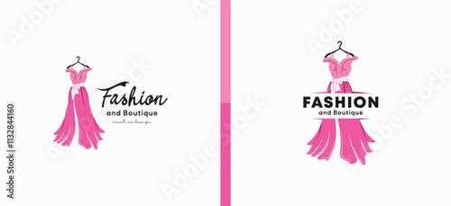 Beauty dress fashion logo design template with beautiful fabric sashes belt