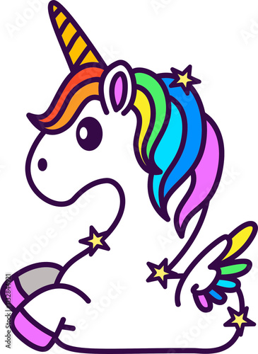 Hand-drawn whimsical cute unicorn number 2 illustration photo