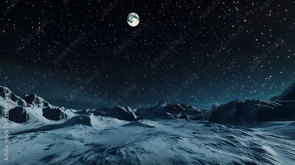 Fototapeta premium Lunar Landscape Under Starry Sky