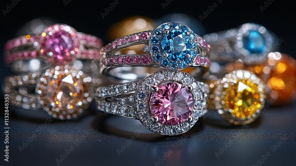 Fototapeta premium Elegant Collection Of Colorful Gemstone Rings