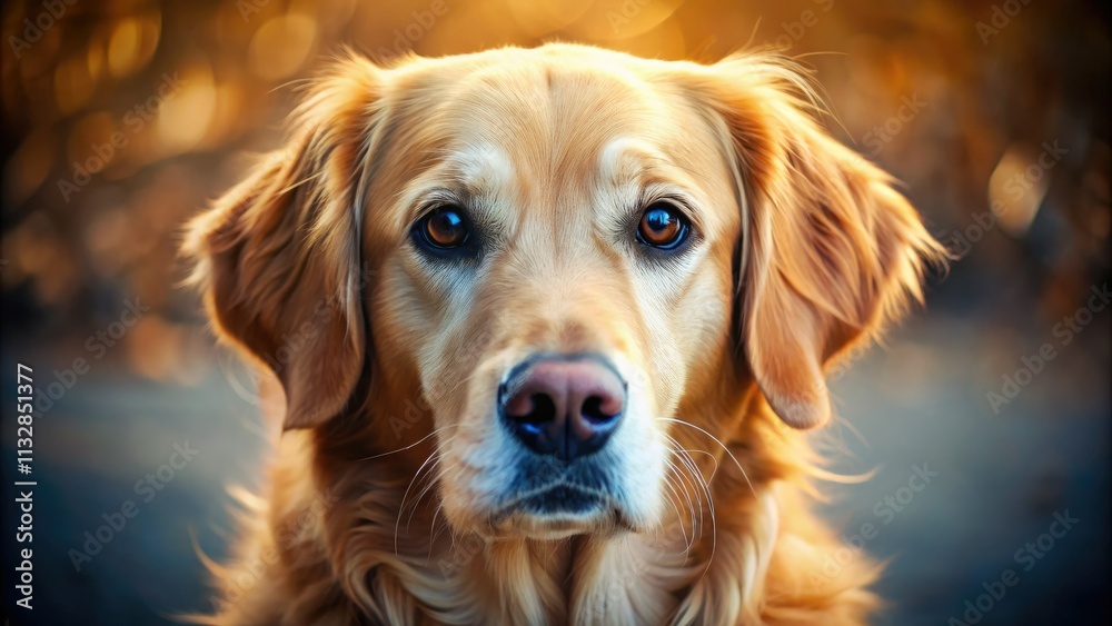 Obraz premium Adorable golden retriever puppy with captivating eyes; a happy, dog-friendly portrait.