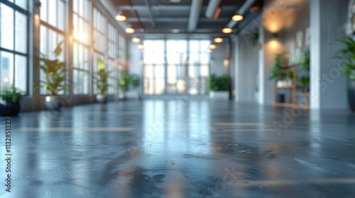 Wallpaper Mural A modern office hallway with large windows and polished concrete floors. Torontodigital.ca