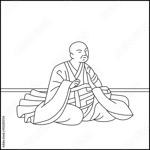 線画正方形百人一首　西行法師