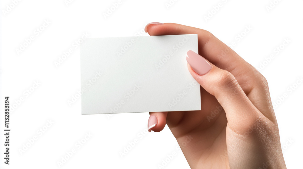 Obraz premium Hand holding a blank white paper isolated on a white background