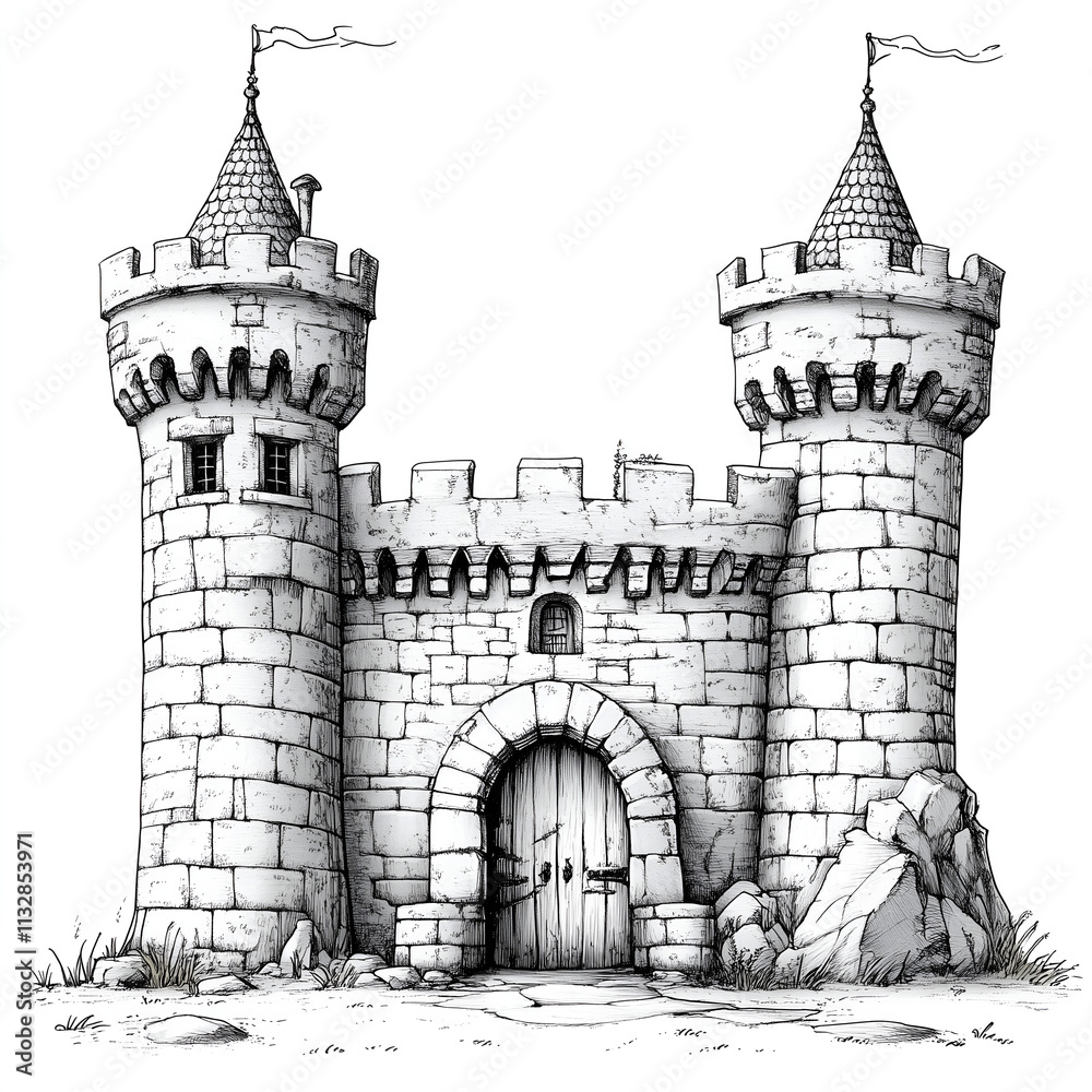 Obraz premium old medieval castle with towers 