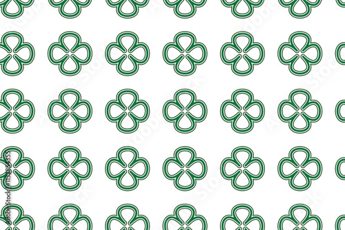 St Patrick Day. Seamless pattern with little four leaf clovers. Clover sign symbol pattern. Simple Repeatable design with Green clover on a White Background. Good luck symbol of Ireland