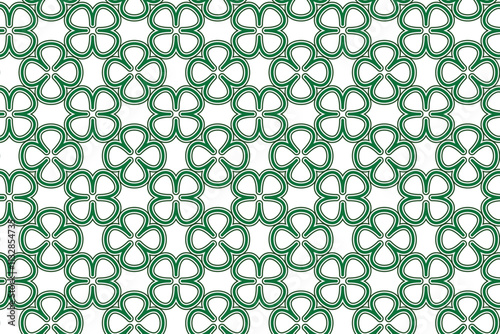 St Patrick Day. Seamless pattern with little four leaf clovers. Clover sign symbol pattern. Simple Repeatable design with Green clover on a White Background. Good luck symbol of Ireland