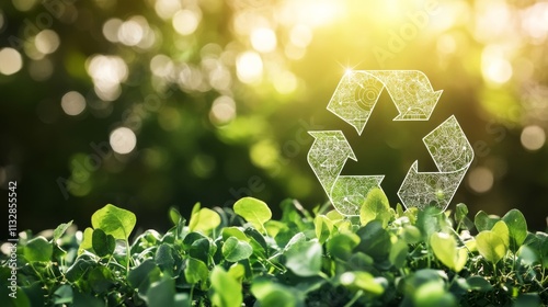 Sustainable economy practices, focusing on eco-friendly industries, clean energy, and circular economy icons in a green setting
