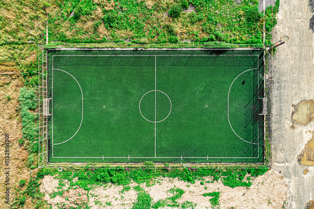 Amateur football artificial field. Top view.