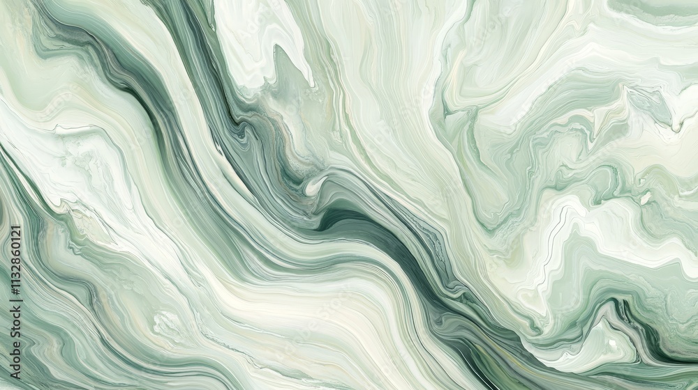 Obraz premium Abstract swirling patterns in soft green and white tones create a calming visual effect.