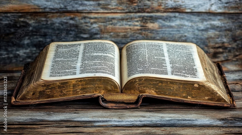 Obraz premium A photographic exploration of sacred texts on aged wood.