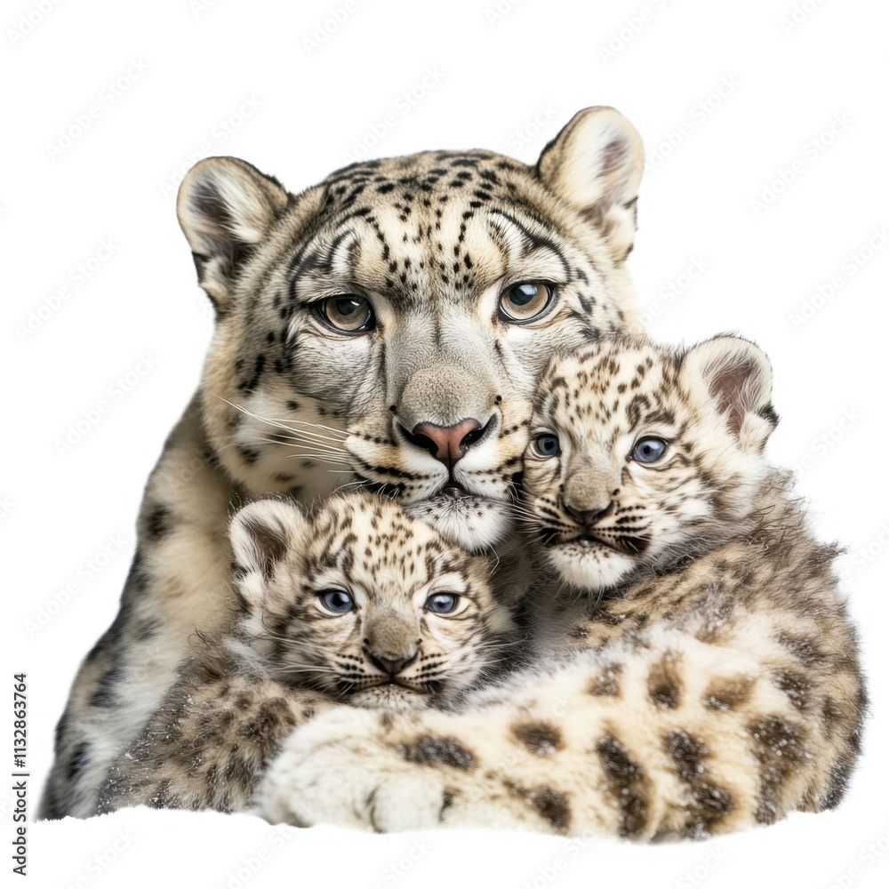 Obraz premium Snow leopard with cubs, graceful and affectionate