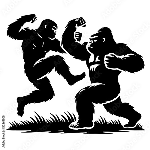 Two gorillas fighting.