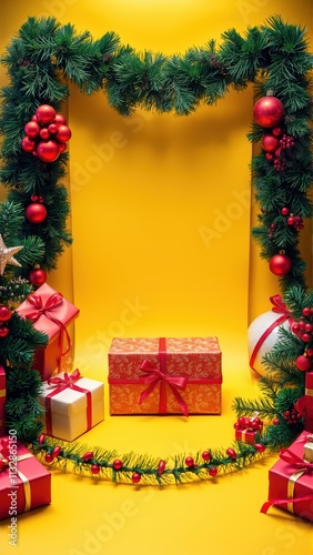 Creative mockup for a festive holiday card with empty space for text in a decorated Christmas atmosphere