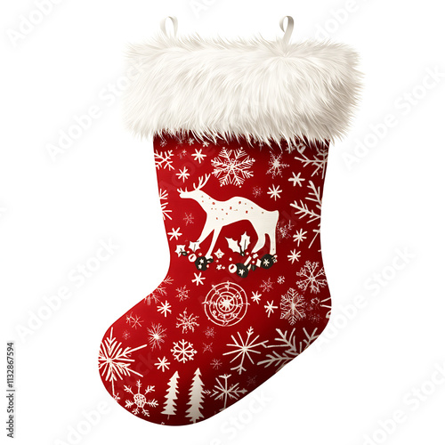 Festive Christmas Stocking with Plush Red Fabric and Classic White Trim. photo