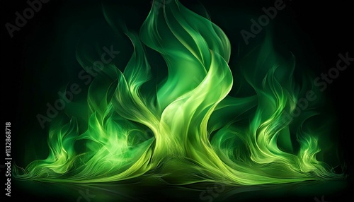 beautiful fire green flames on a black background