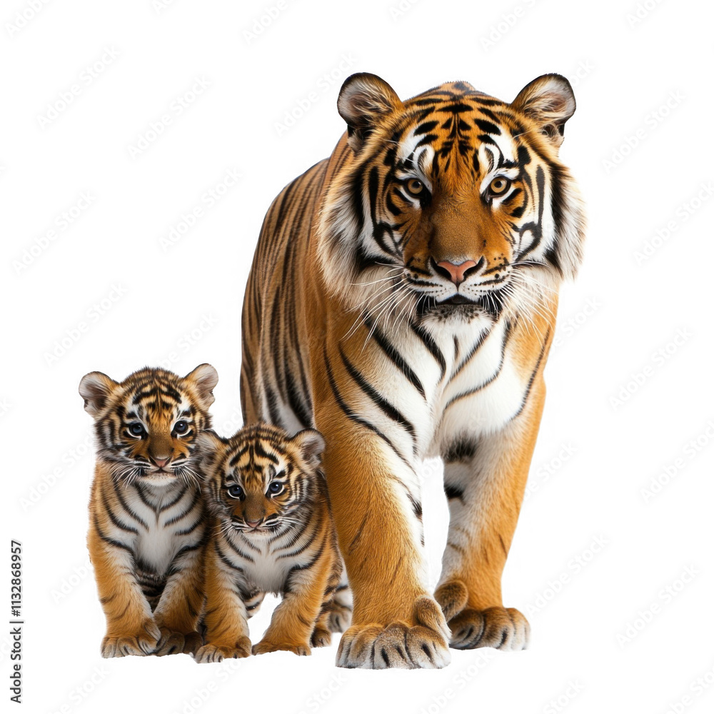 Fototapeta premium Tiger and two cubs on a transparent background