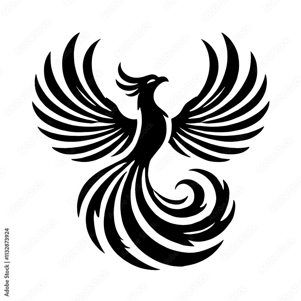 Obraz premium Black phoenix bird with wings spread.