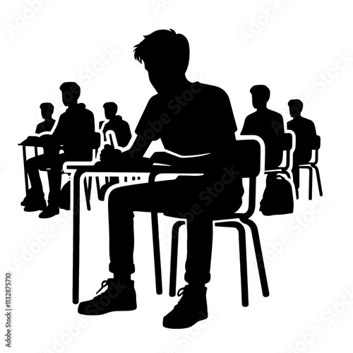 Student taking an exam in a classroom.