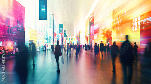 Wallpaper Mural Blur, defocused background of public exhibition hall. Business tradeshow, job fair, or stock market. Organization or company event, commercial trading, or shopping mall marketing advertisement concept Torontodigital.ca