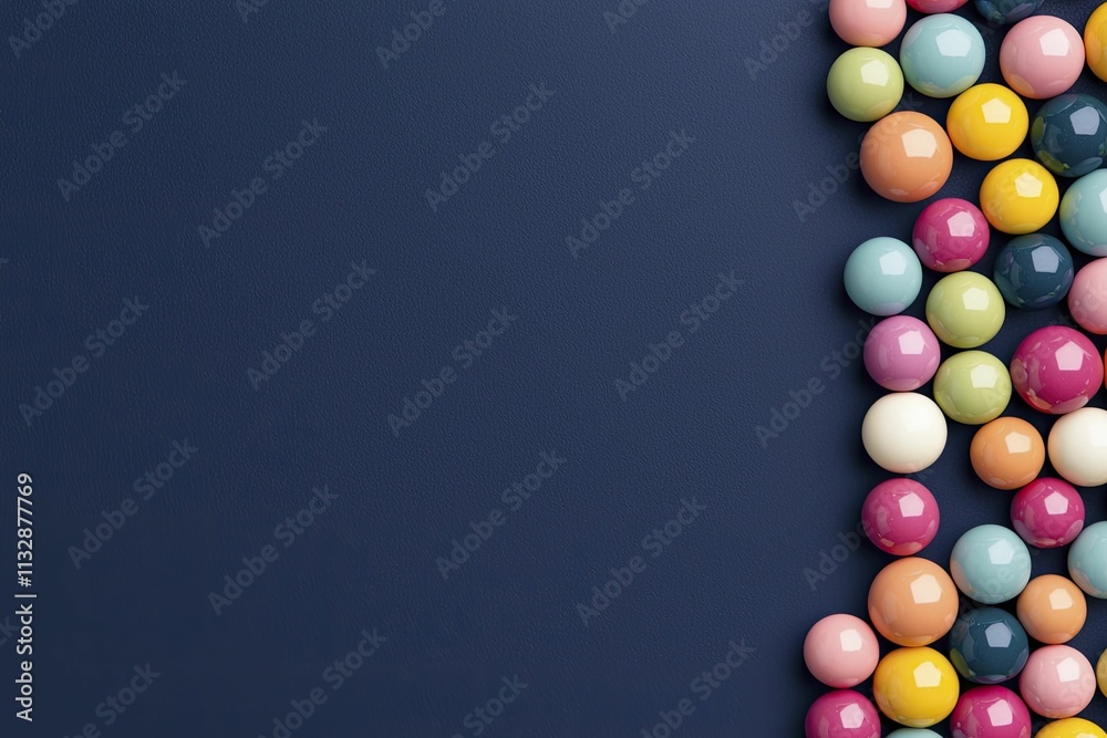 Obraz premium Creative abstract representation of limitless potential featuring vibrant spheres, deep navy blue backdrop, symbolizing evolution and transformation.