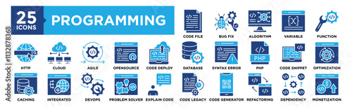 Computer Programming icon collection set. Containing design technology, software, programming, data, internet	
