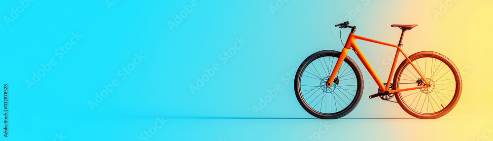 Fototapeta premium vibrant orange bicycle stands against gradient blue and yellow background, showcasing modern design
