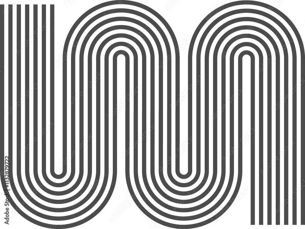 Obraz premium Abstract shape with line pattern. Retro geometric waves. Organic graphic element and curved modern figure. Simple minimalistic aesthetic stripe