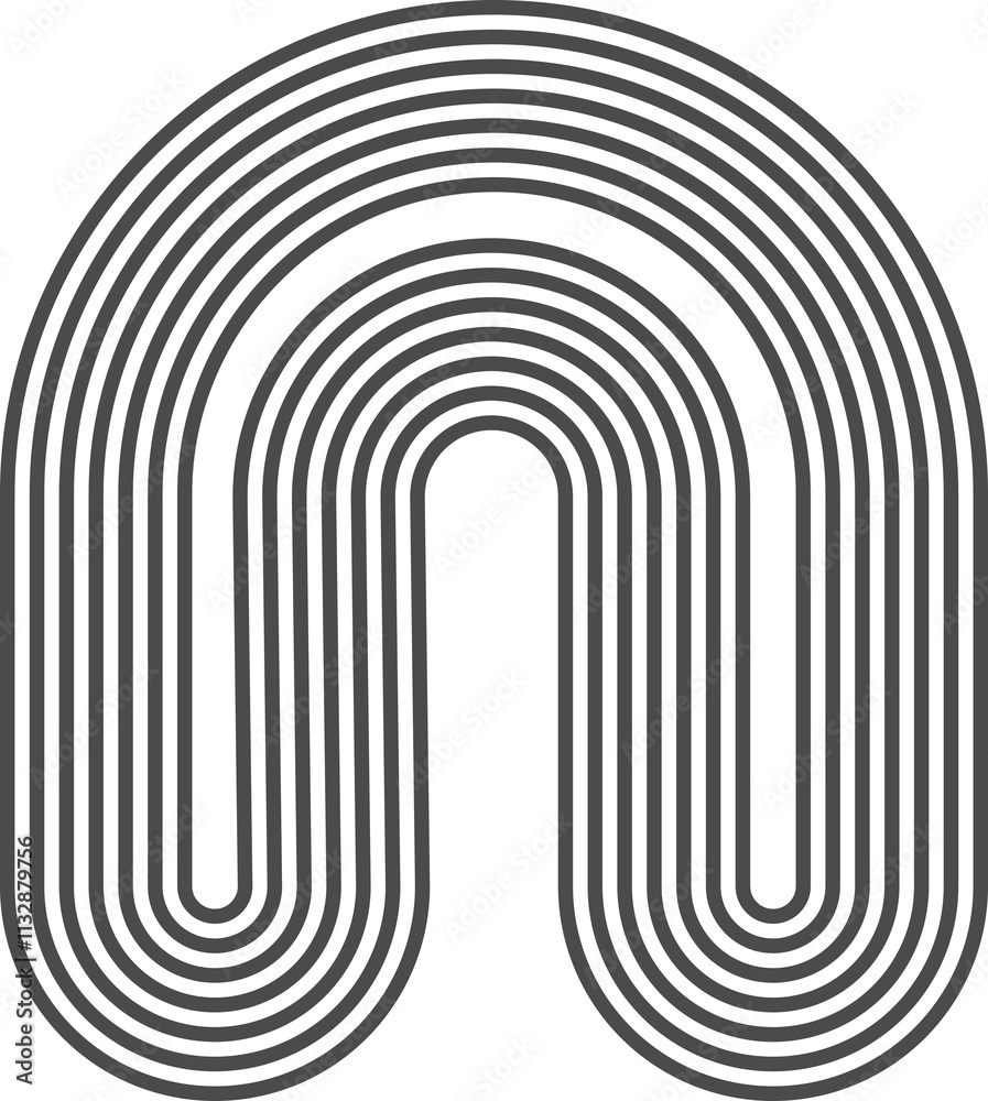 Naklejka premium Abstract shape with line pattern. Retro geometric arch. Organic graphic element and curved modern figure. Simple minimalistic aesthetic stripe